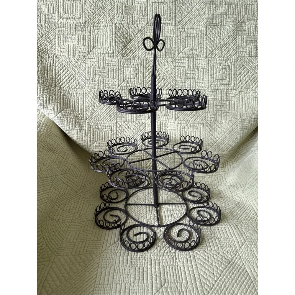Black Metal 3 Tier Scroll Wire Cupcake Tree Stand 20 Cup Party Dessert Display